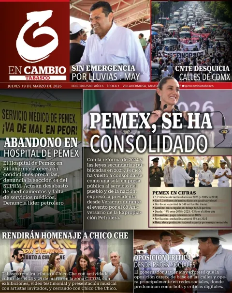 Portada de En Cambio - Tabasco (contraportada) del jueves, 19 de marzo de 2026