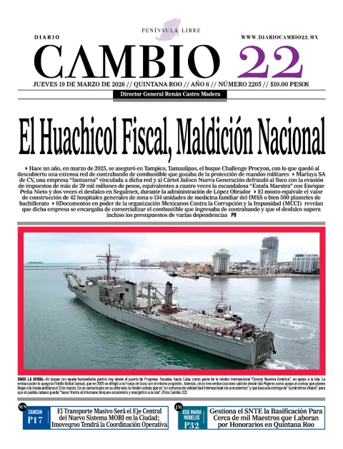 Portada de Diario Cambio 22 (portada) del jueves, 19 de marzo de 2026