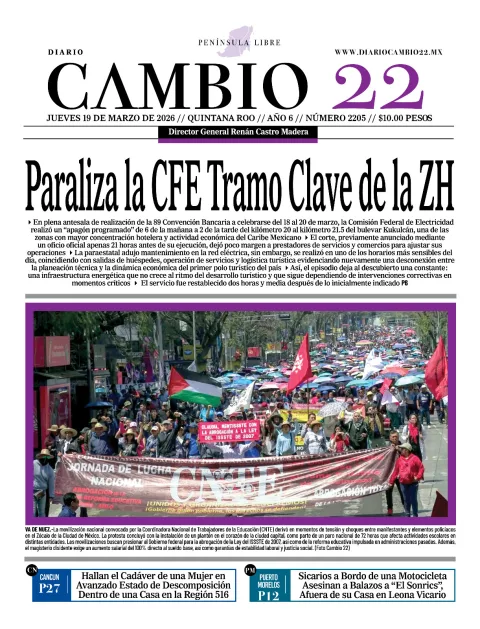 Portada de Diario Cambio 22 (contraportada) del jueves, 19 de marzo de 2026