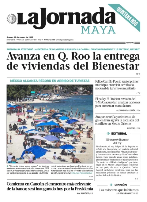 Portada de La Jornada Maya Quintana Roo del jueves, 19 de marzo de 2026
