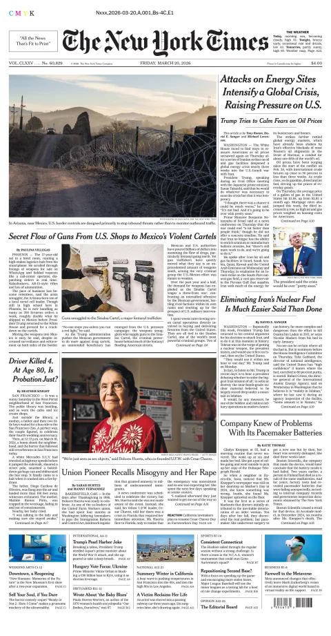 Portada de The New York Times (new York) del viernes, 20 de marzo de 2026