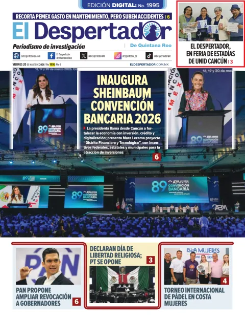 Portada de El Despertador de Quintana Roo del viernes, 20 de marzo de 2026