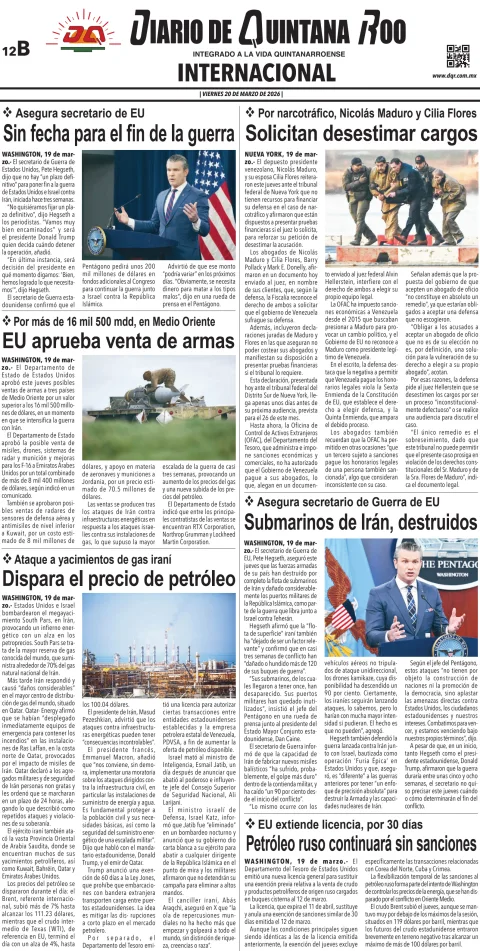 Portada de Diario de Quintana Roo (contra Portada) del viernes, 20 de marzo de 2026
