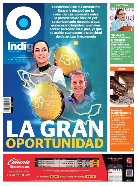 Portada de Reporte Indigo Nacional del viernes, 20 de marzo de 2026