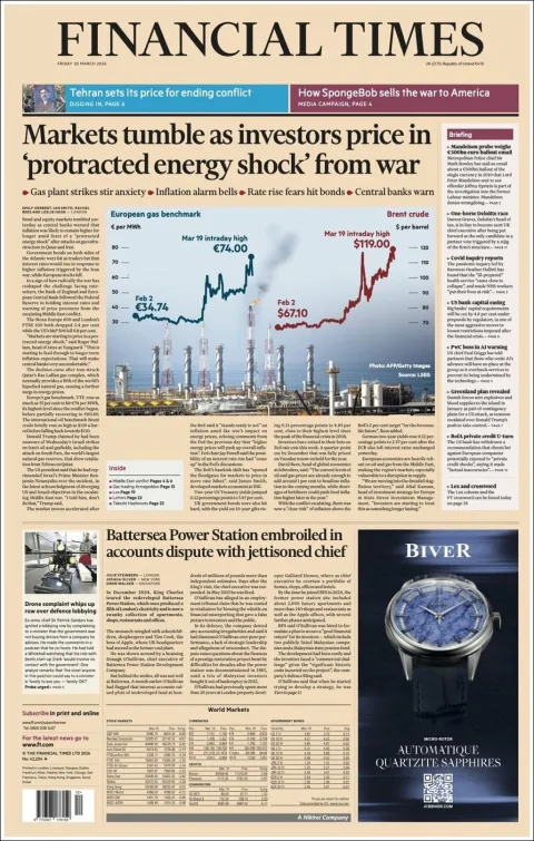 Portada de Financial Times del viernes, 20 de marzo de 2026