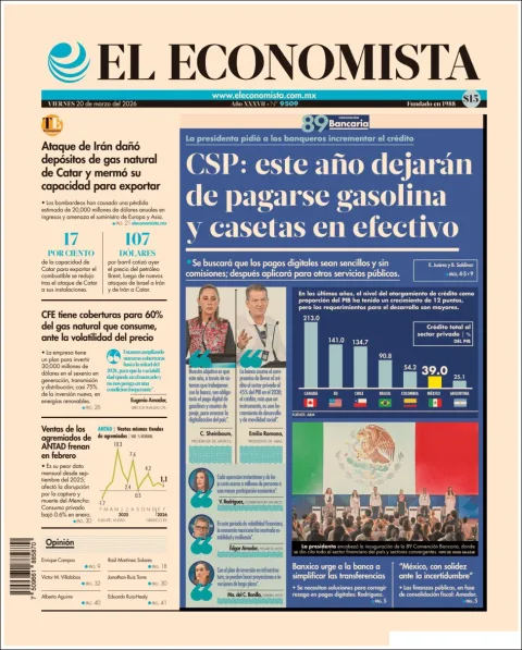 Portada de El Economista del viernes, 20 de marzo de 2026