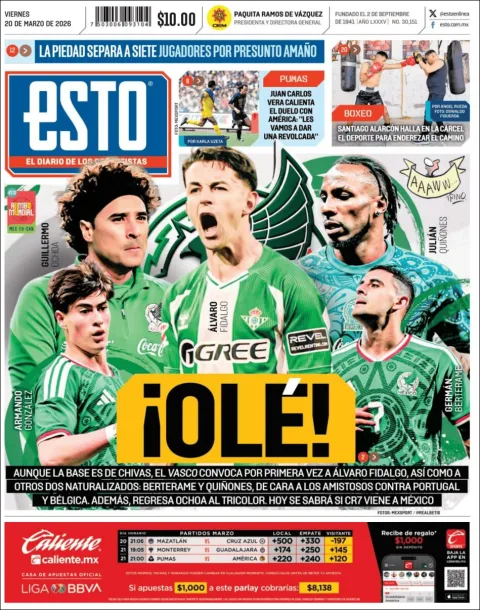 Portada de Esto del viernes, 20 de marzo de 2026