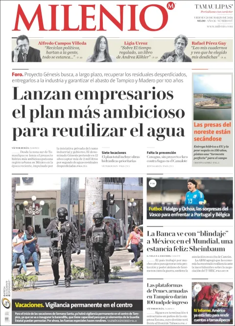 Portada de Milenio Tamaulipas del viernes, 20 de marzo de 2026