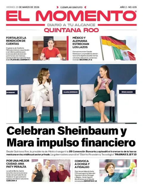 Portada de El Momento Quintana Roo del viernes, 20 de marzo de 2026