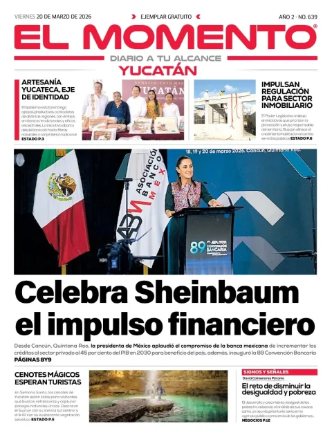 Portada de El Momento Yucatan del viernes, 20 de marzo de 2026
