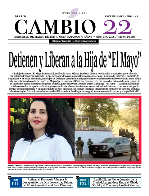 Portada de Diario Cambio 22 (contraportada) del viernes, 20 de marzo de 2026