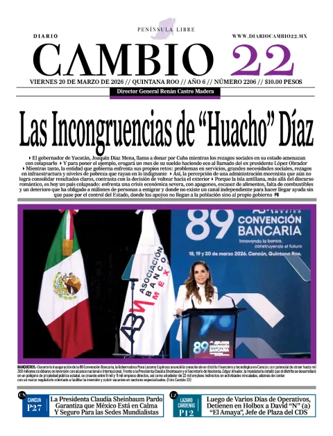 Portada de Diario Cambio 22 (portada) del viernes, 20 de marzo de 2026