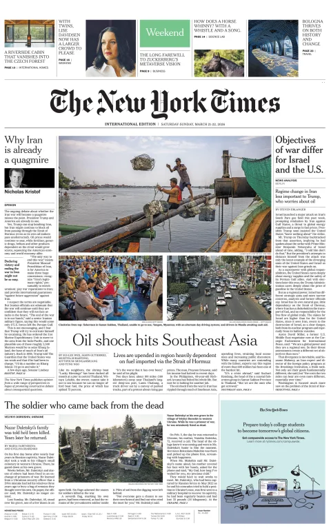 Portada de The New York Times (international)