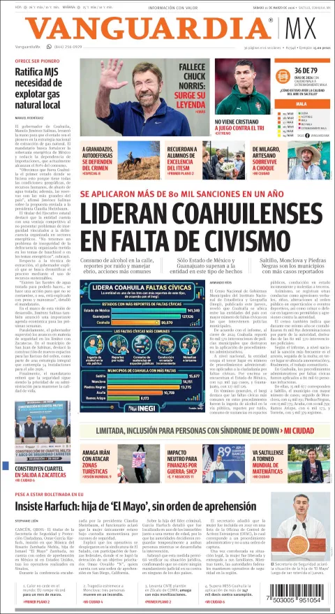 Portada de Vanguardia del sábado, 21 de marzo de 2026
