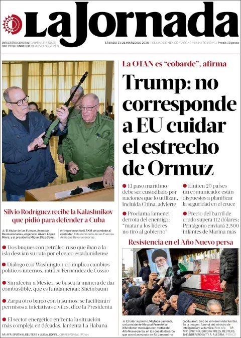 Portada de La Jornada del sábado, 21 de marzo de 2026