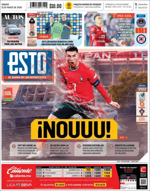 Portada de Esto del sábado, 21 de marzo de 2026