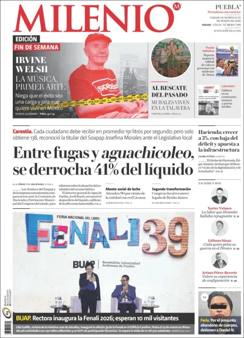 Portada de Milenio Puebla del sábado, 21 de marzo de 2026
