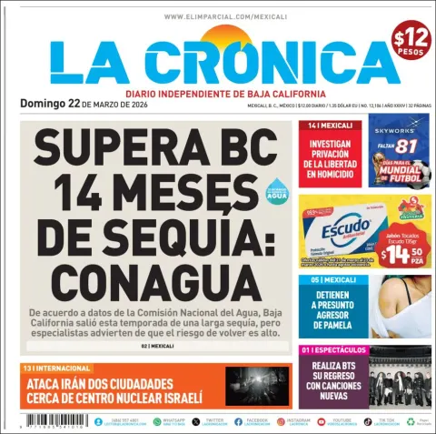 Portada de La Cronica del domingo, 22 de marzo de 2026