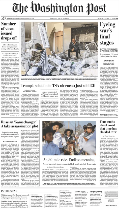 Portada de The Washington Post del lunes, 23 de marzo de 2026