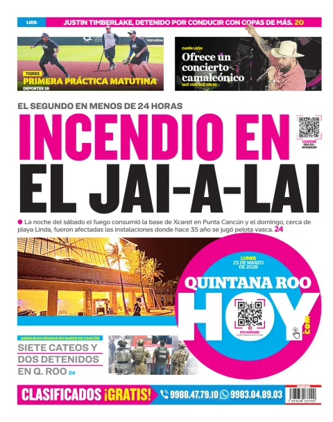 Portada de Quintana Roo Hoy (contraportada)