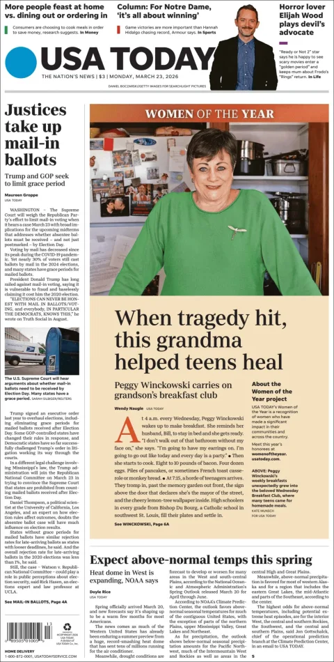 Portada de Usa Today