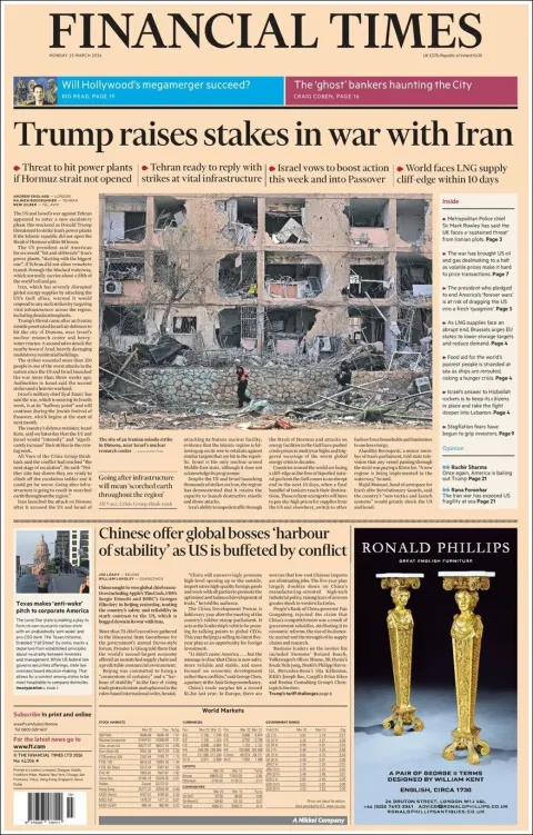 Portada de Financial Times del lunes, 23 de marzo de 2026