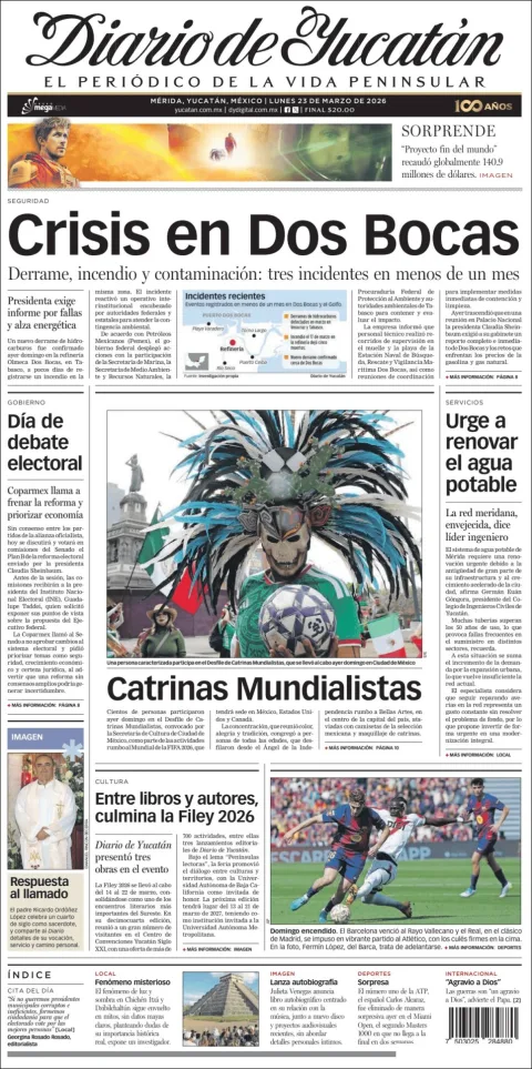 Portada de Diario de Yucatán del lunes, 23 de marzo de 2026