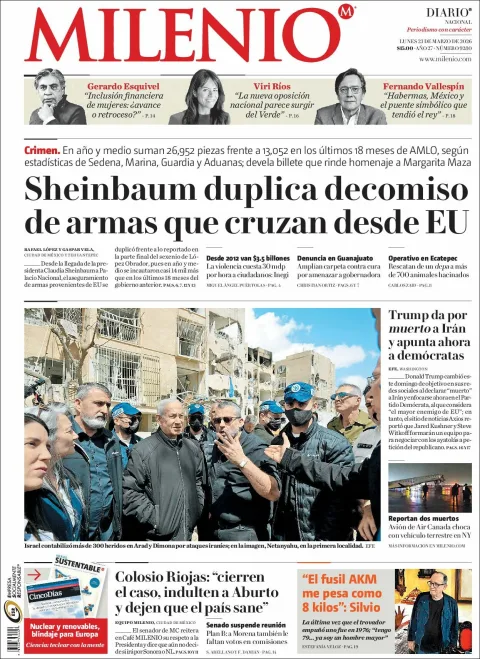 Portada de Milenio del lunes, 23 de marzo de 2026