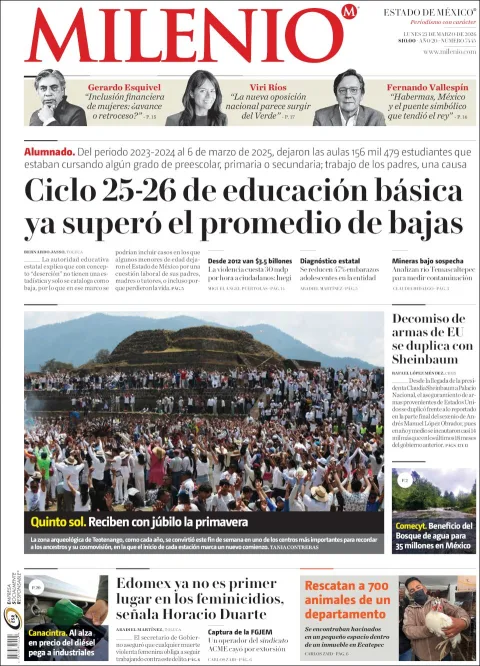 Portada de Milenio Edo de Mexico del lunes, 23 de marzo de 2026