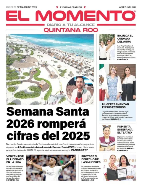 Portada de El Momento Quintana Roo del lunes, 23 de marzo de 2026