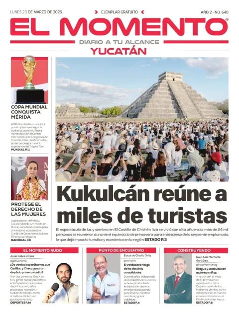 Portada de El Momento Yucatan del lunes, 23 de marzo de 2026