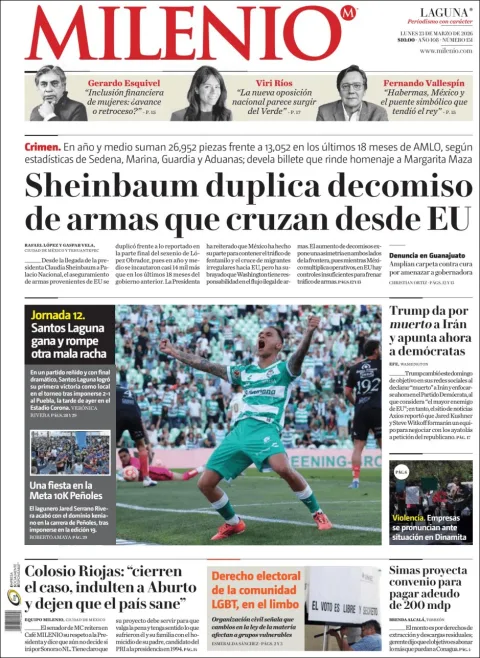 Portada de Milenio Laguna del lunes, 23 de marzo de 2026