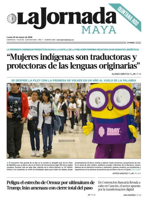 Portada de La Jornada Maya Quintana Roo del lunes, 23 de marzo de 2026