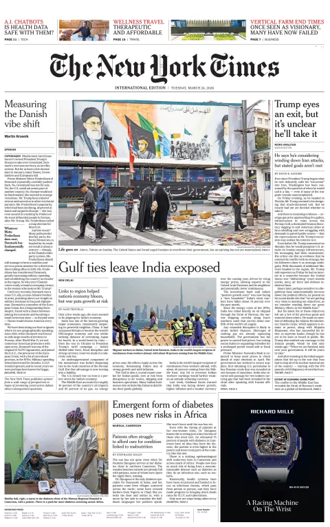 Portada de The New York Times (international) del martes, 24 de marzo de 2026