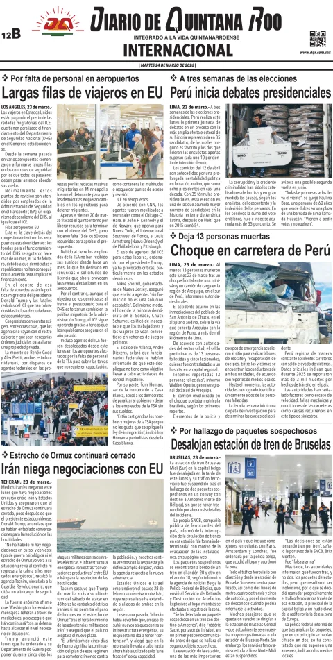 Portada de Diario de Quintana Roo (contra Portada) del martes, 24 de marzo de 2026