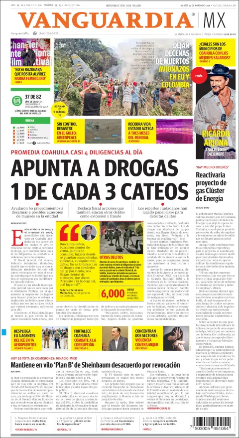 Portada de Vanguardia del martes, 24 de marzo de 2026