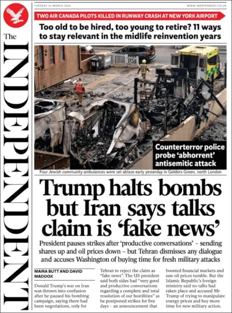 Portada de The Independent del martes, 24 de marzo de 2026