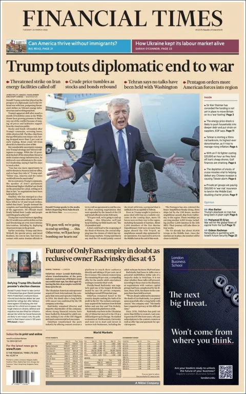 Portada de Financial Times del 2026-03-24