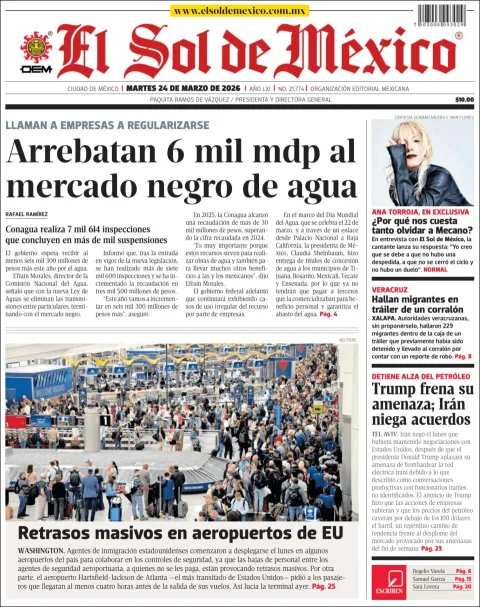 Portada de El Sol de Mexico del martes, 24 de marzo de 2026
