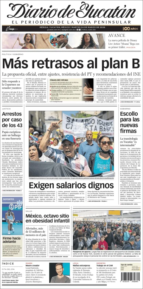 Portada de Diario de Yucatán del martes, 24 de marzo de 2026