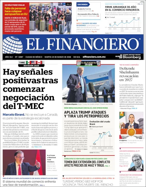 Portada de El Financiero del martes, 24 de marzo de 2026
