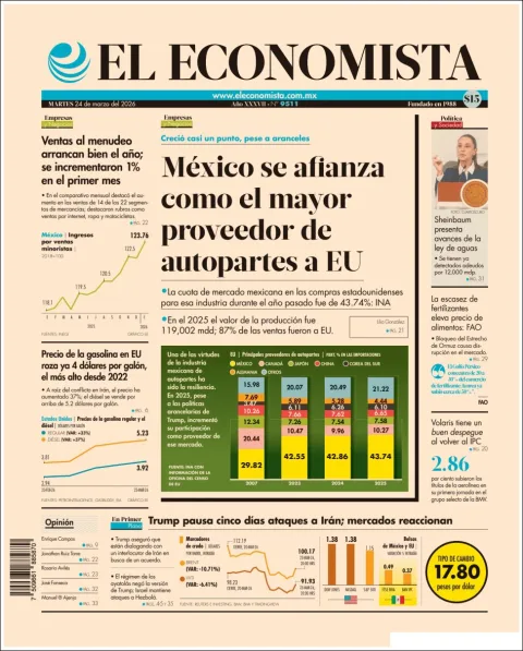 Portada de El Economista del martes, 24 de marzo de 2026