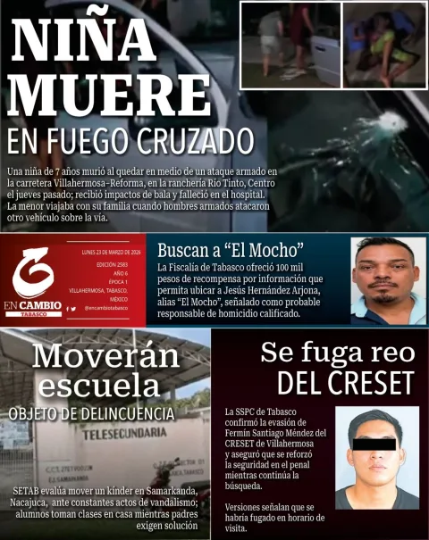 Portada de En Cambio - Tabasco (portada) del lunes, 23 de marzo de 2026