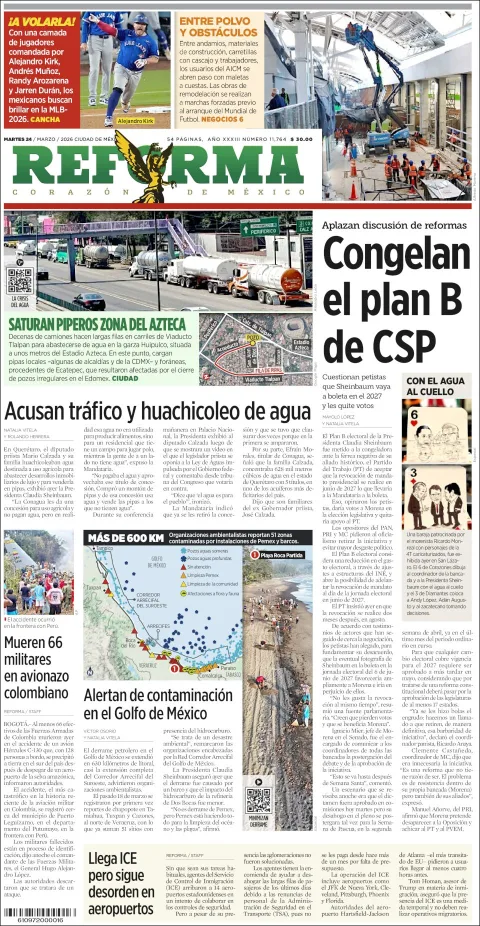 Portada de Reforma del martes, 24 de marzo de 2026