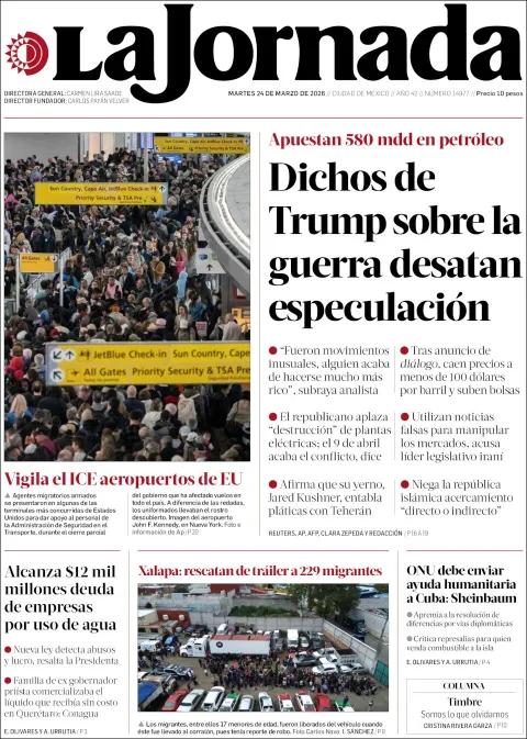 Portada de La Jornada del martes, 24 de marzo de 2026