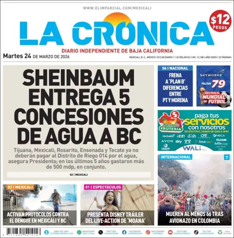 Portada de La Cronica del martes, 24 de marzo de 2026