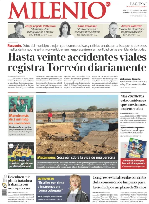 Portada de Milenio Laguna del martes, 24 de marzo de 2026