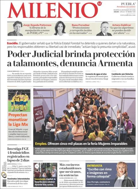 Portada de Milenio Puebla del martes, 24 de marzo de 2026