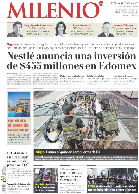 Portada de Milenio Edo de Mexico del martes, 24 de marzo de 2026