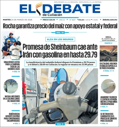 Portada de El Debate de Culiacan del martes, 24 de marzo de 2026